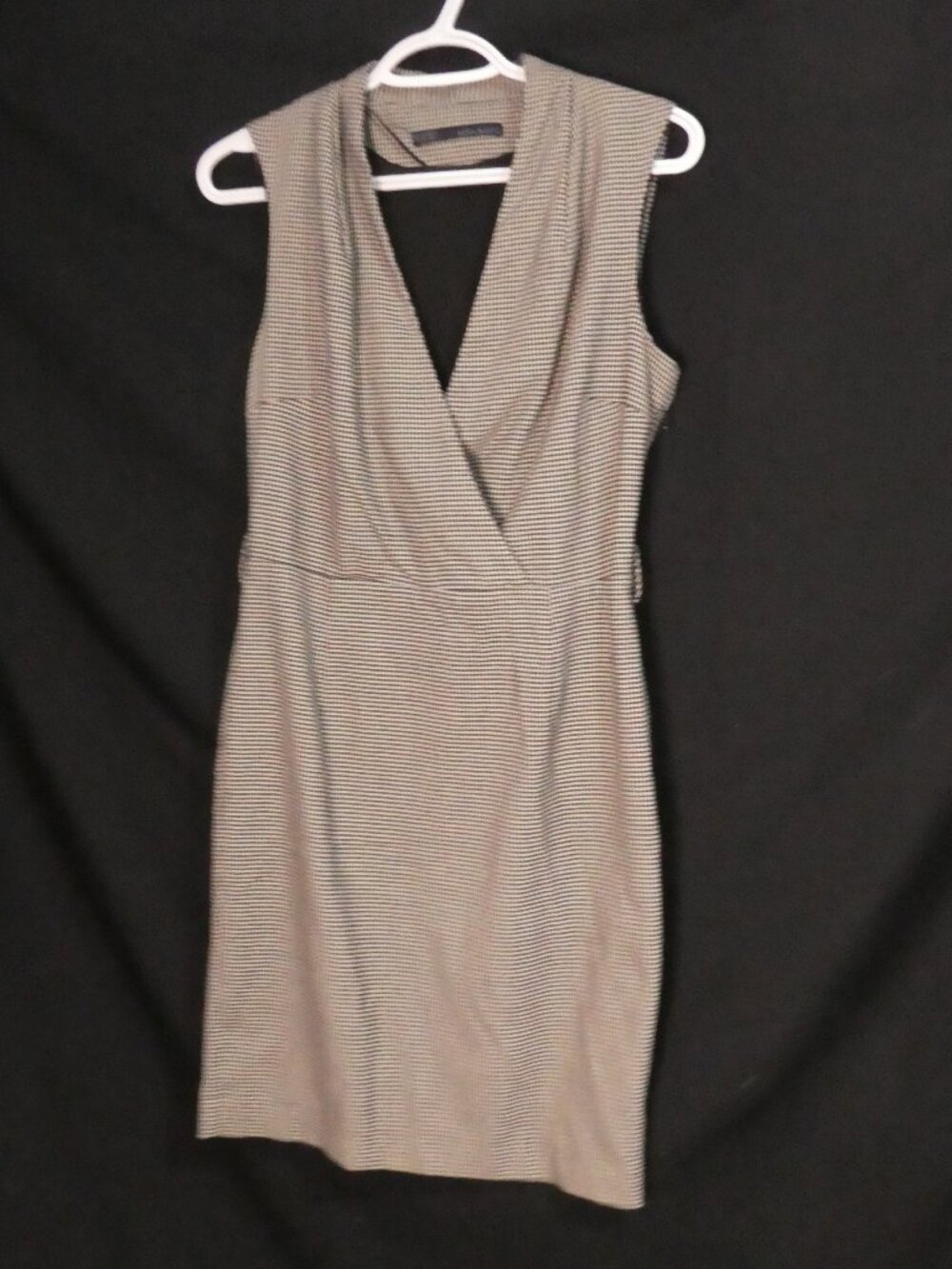 ZARA BASIC Black and Grey Houndstooth Faux Wrap Sleeveless Sheath Dress - Large